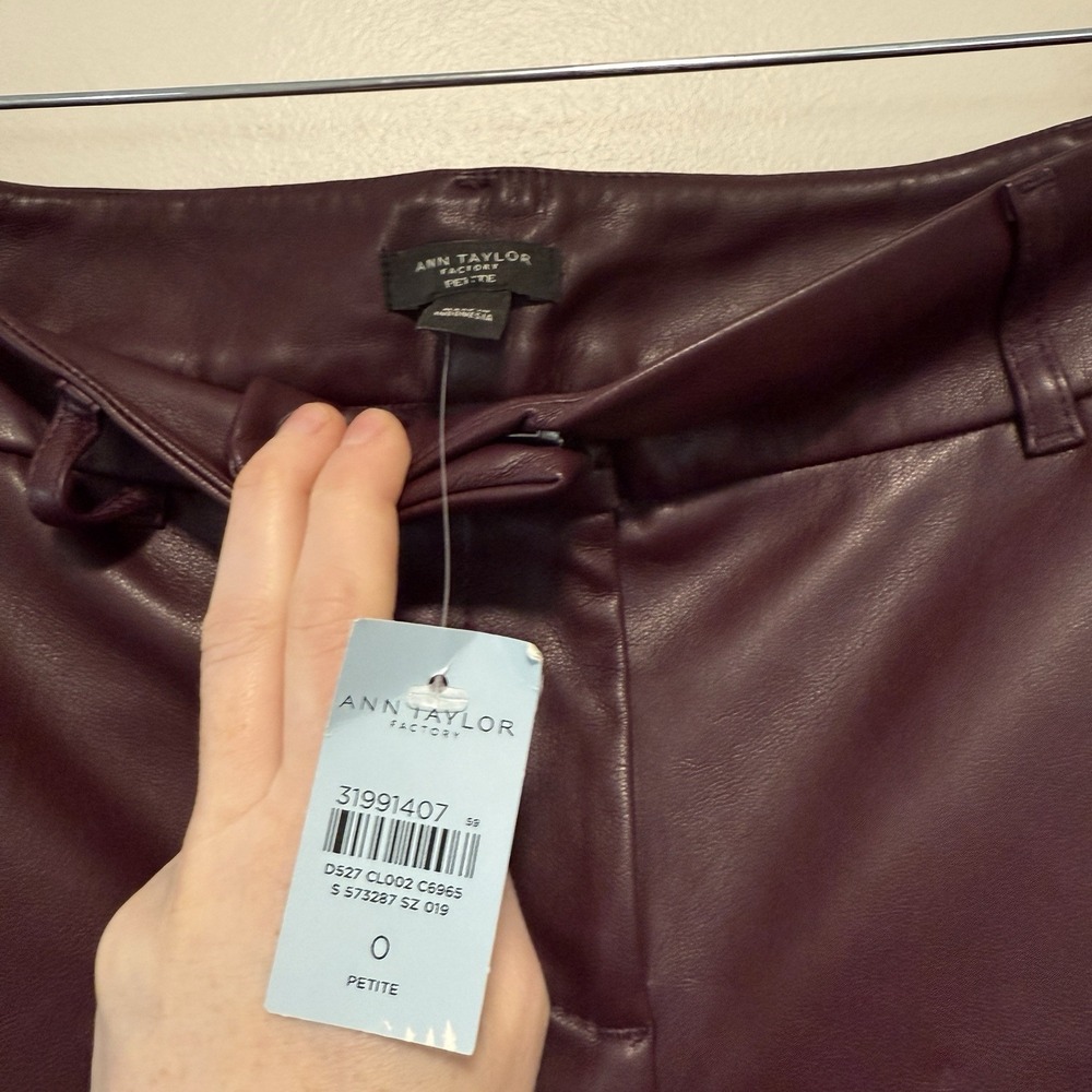 Ann Taylor NWT Plum Faux Leather Slim Pants Size 0 Petite - Picture 3 of 7